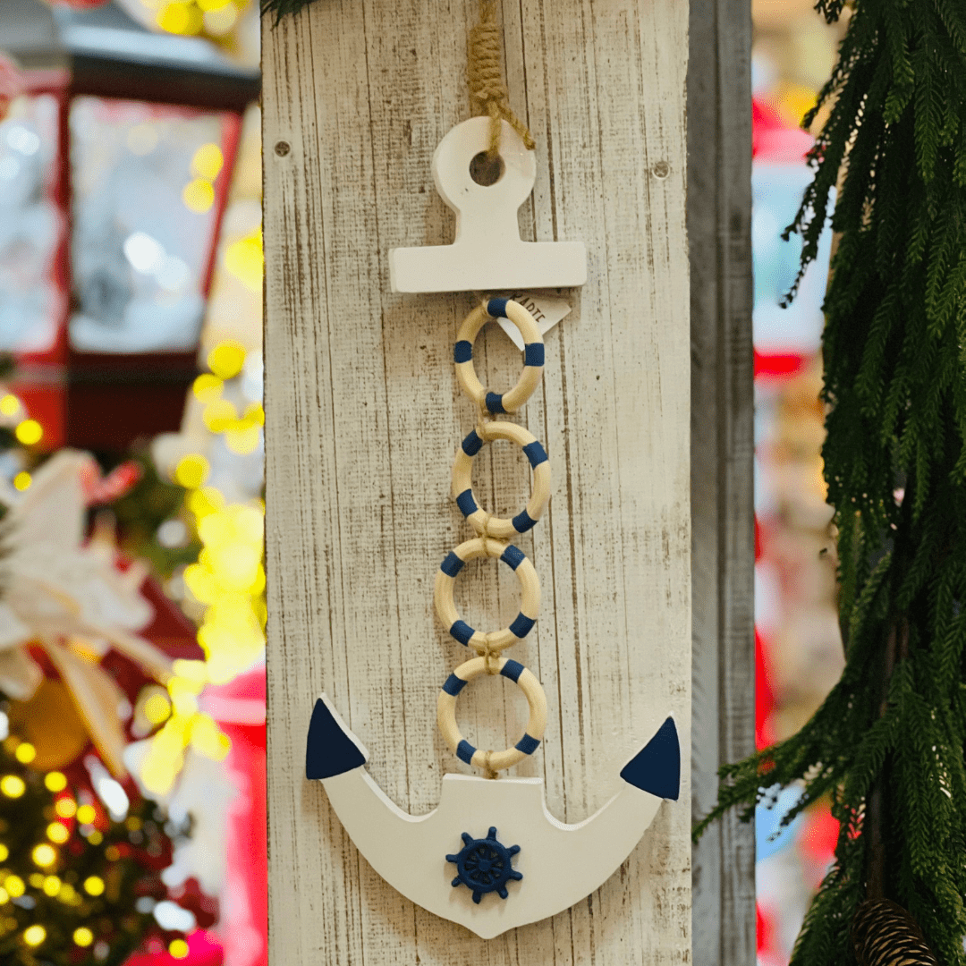 Pendente Âncora Natal Náutico de Madeira 41x16,5cm