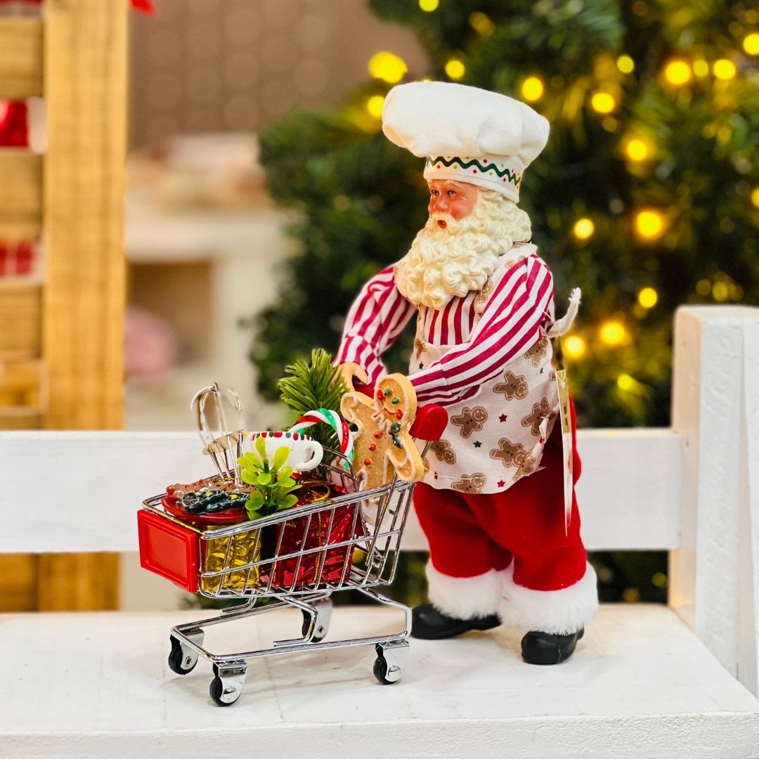 Papai Noel Com Carrinho de Compras - 26cm