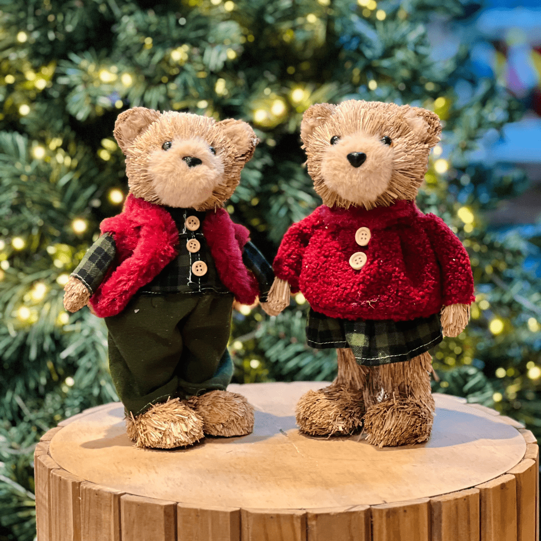 Urso Natalino Com Colete Vermelho 26x17cm