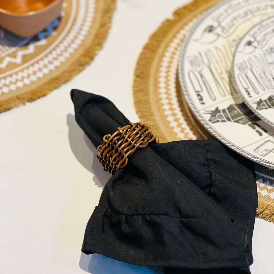 Conjunto Quatro Anéis para Guardanapo de Plástico Rattan - 4,5cm