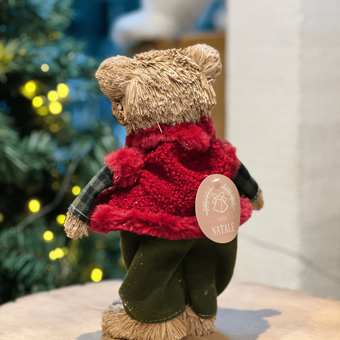 Urso Natalino Com Colete Vermelho 26x17cm