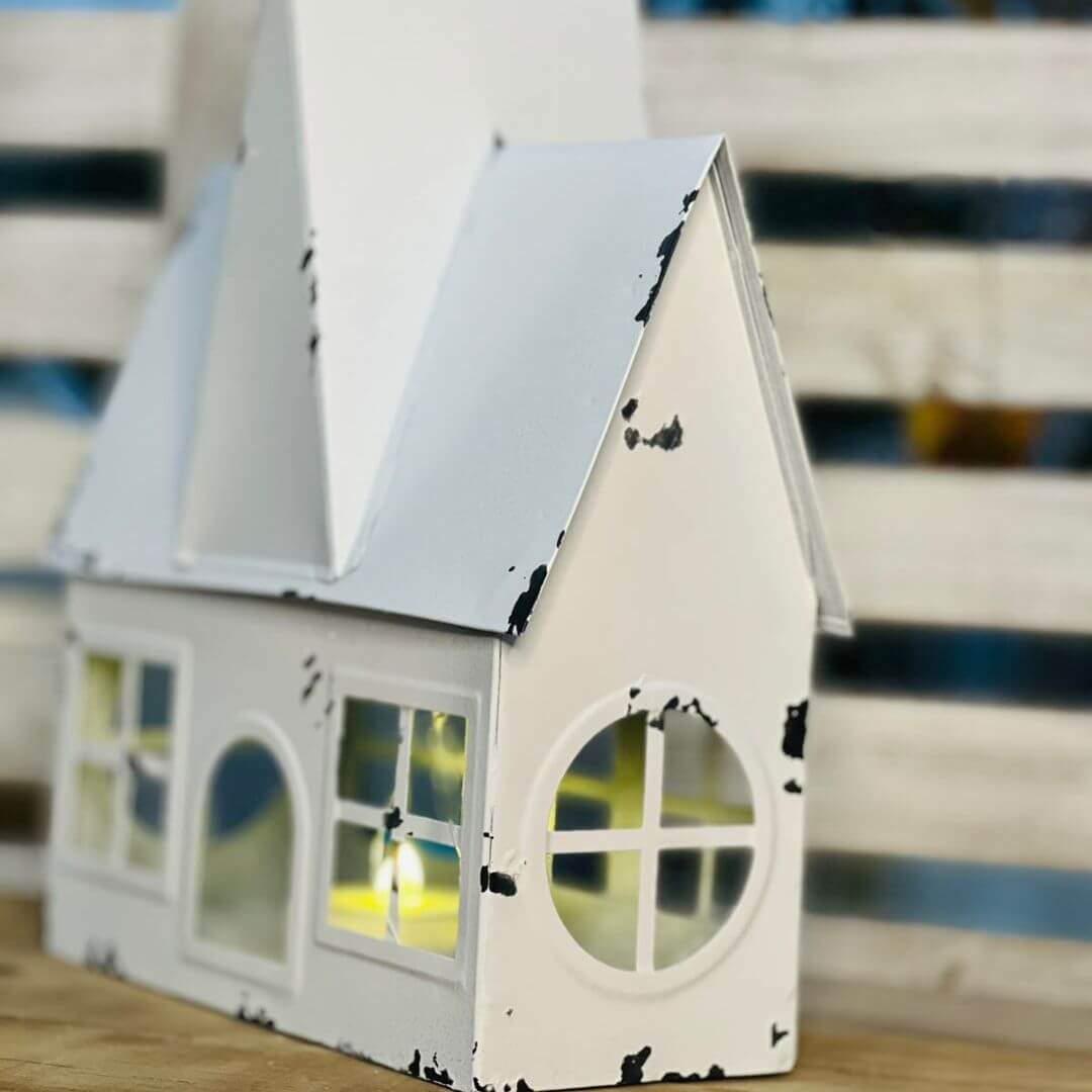 Decoracao de Casa Metal Com Vela de Led - 28x23,5x10,5cm