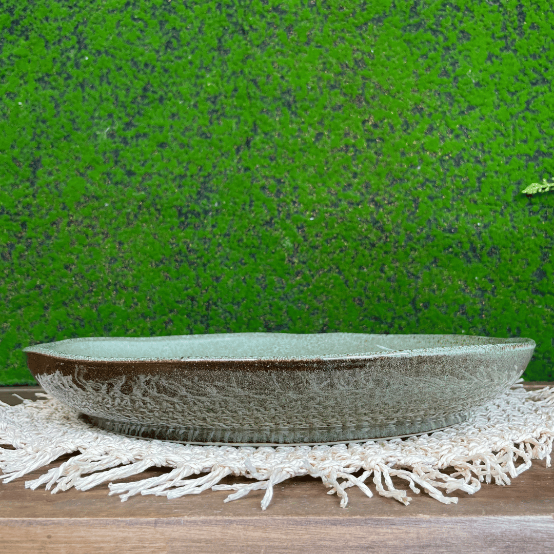 Trav Redonda G Orgânico Stoneware Croco Verde de Cerâmica 36cm