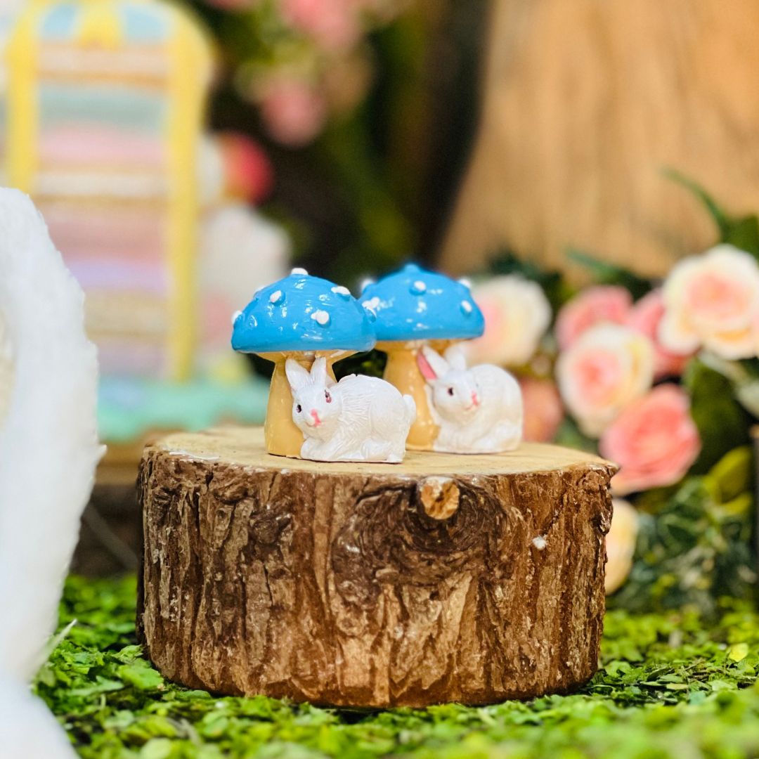 Jogo 2 Peças Cogumelo Decorativo Com Coelho - 4,3x3,5x4cm Azul