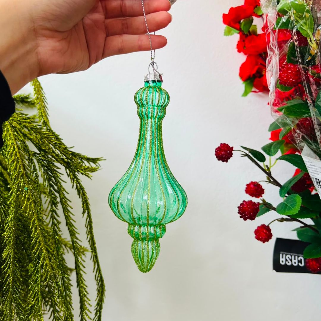 Enfeite Pendente Verde em Vidro - 16,5 cm