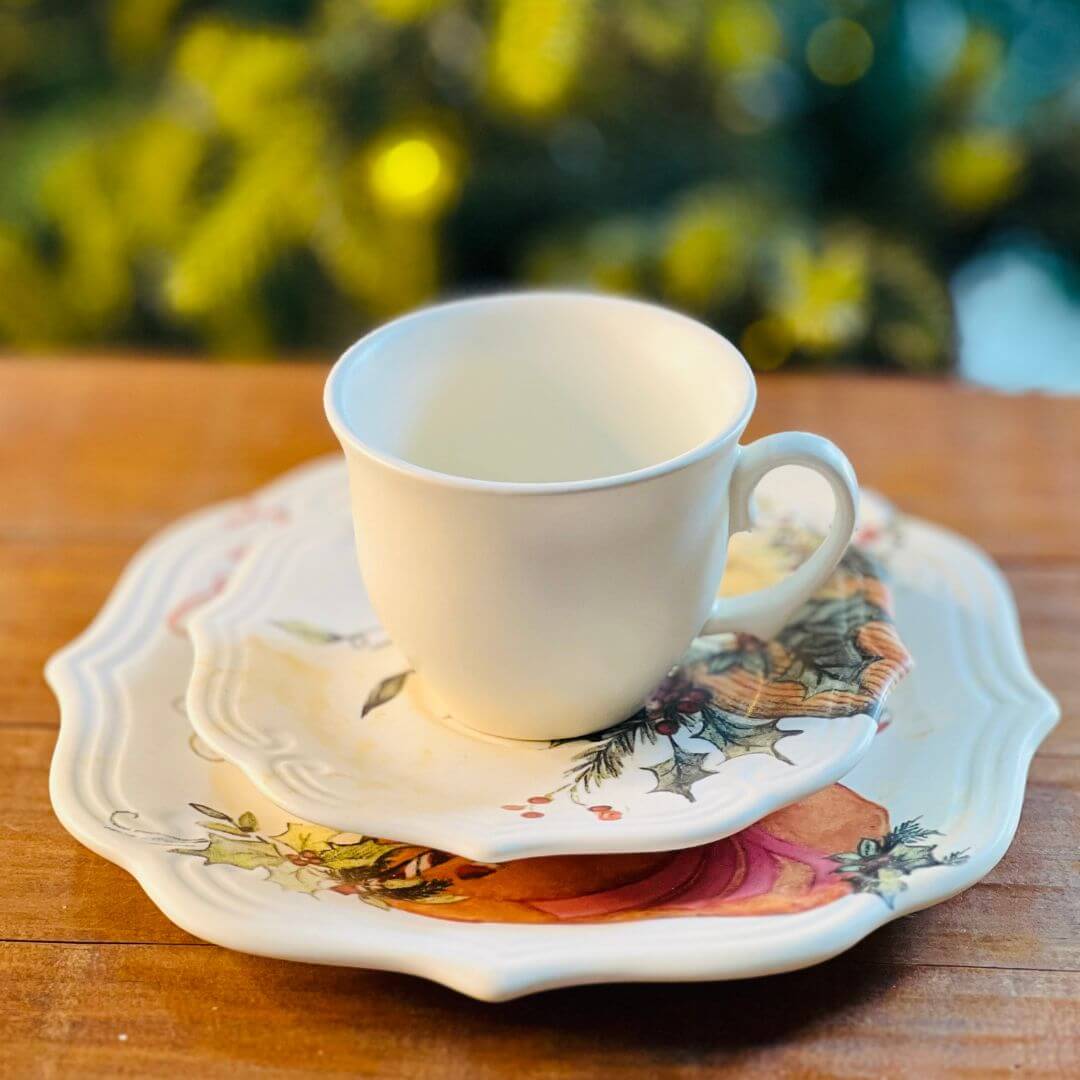 XÍcara de Chá Com Pires Merry Christmas - Lauren Digital 8cm