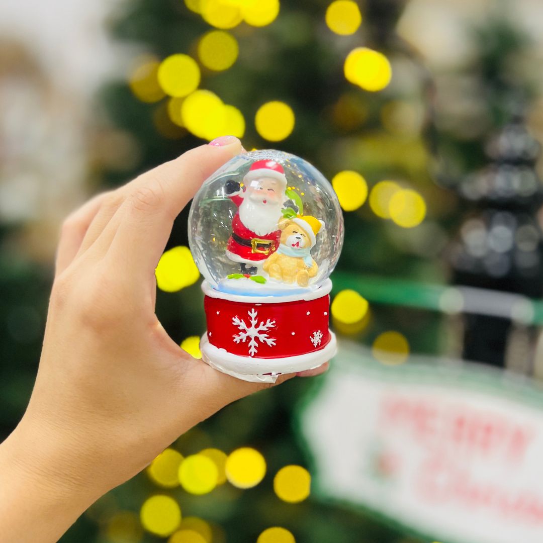 Enfeite Decorativo Globo Papai Noel Com Luzes Vermelho/Branco - 9cm