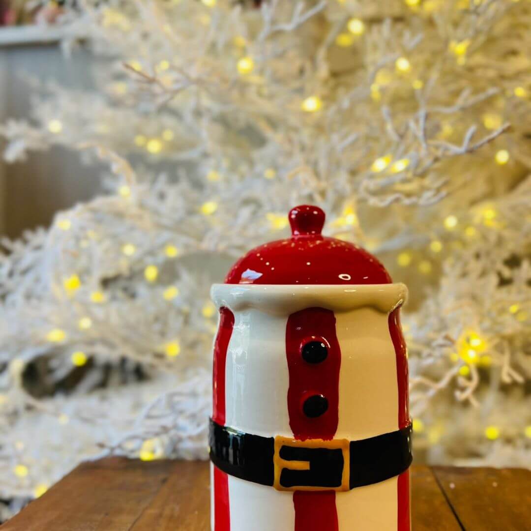 Pote Noel Branco,vermelho e Preto Com Tampa - 19cm C/1 Un