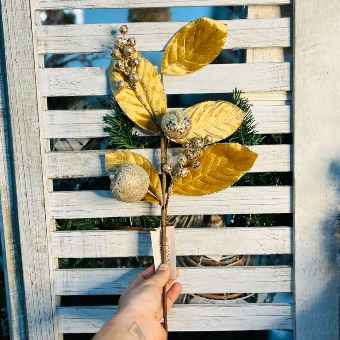 Haste Folhagem Com Bolinhas e Folhas Mostarda - Alt 60 Cm