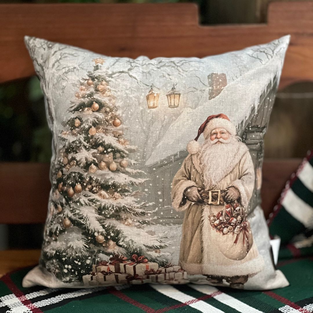 Capa Natalina Papai Noel Branco 43x43cm