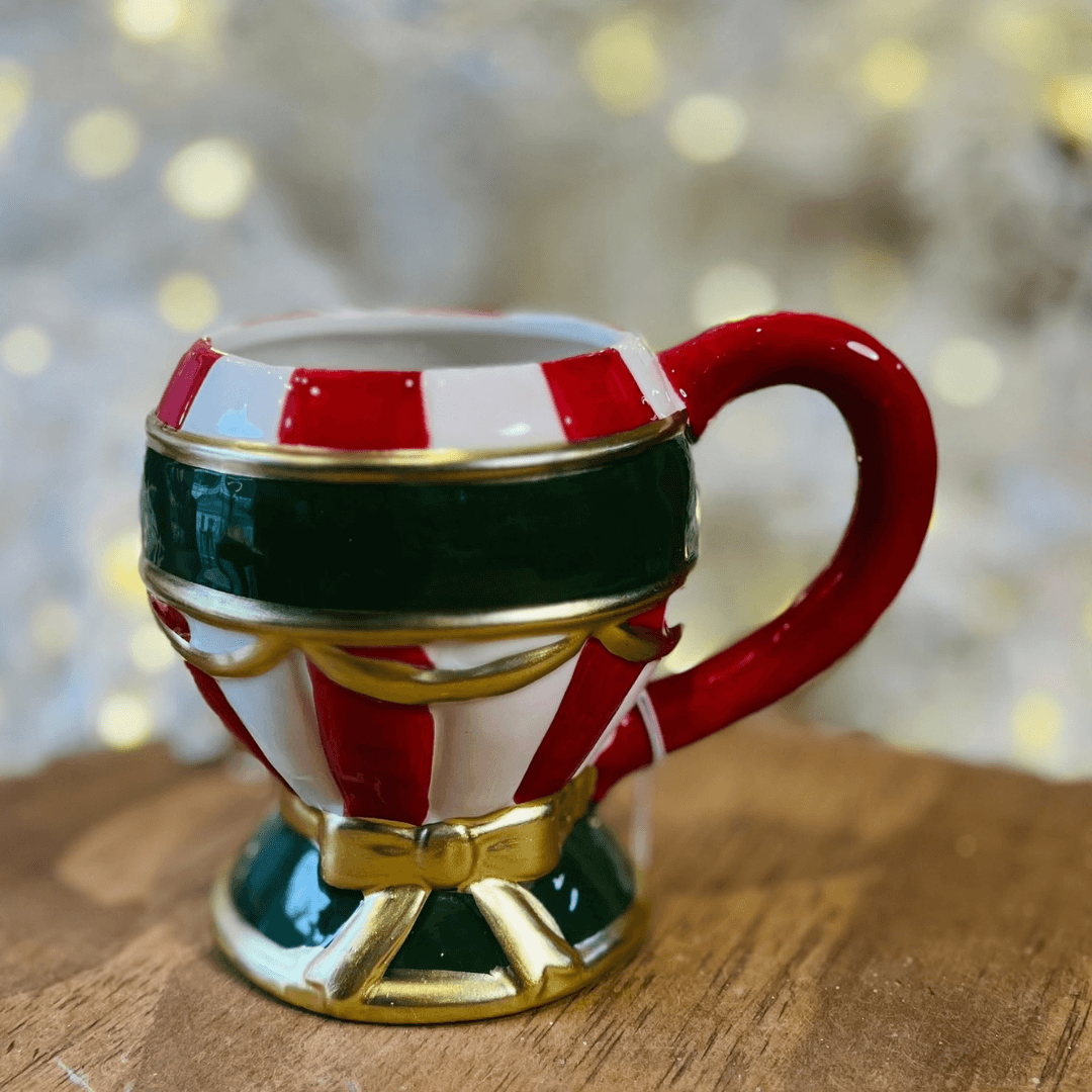 Caneca de Natal Listrada com Laço - 12cm