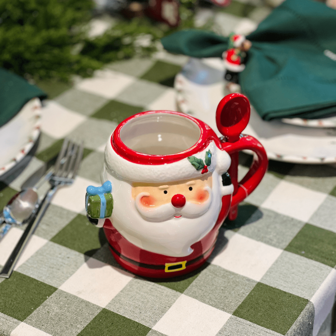 Caneca de Cerâmica Com Colher Papai Noel 300ml 15cm