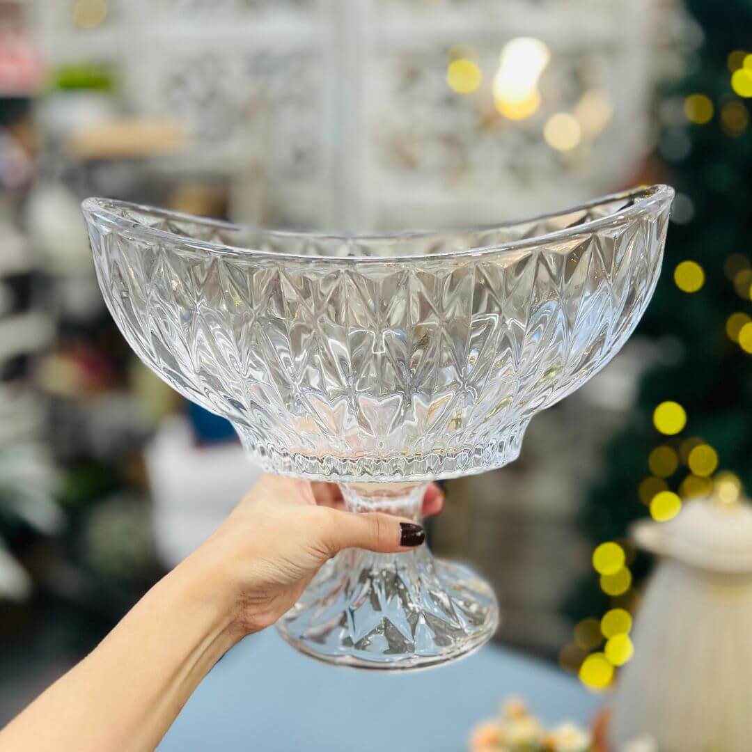 Centro de Mesa de Cristal Com Pé Diamond - 28x15x22,5cm