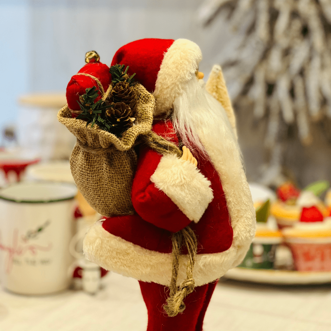 Papai Noel Em Pé Vermelho e Champanhe 30cm