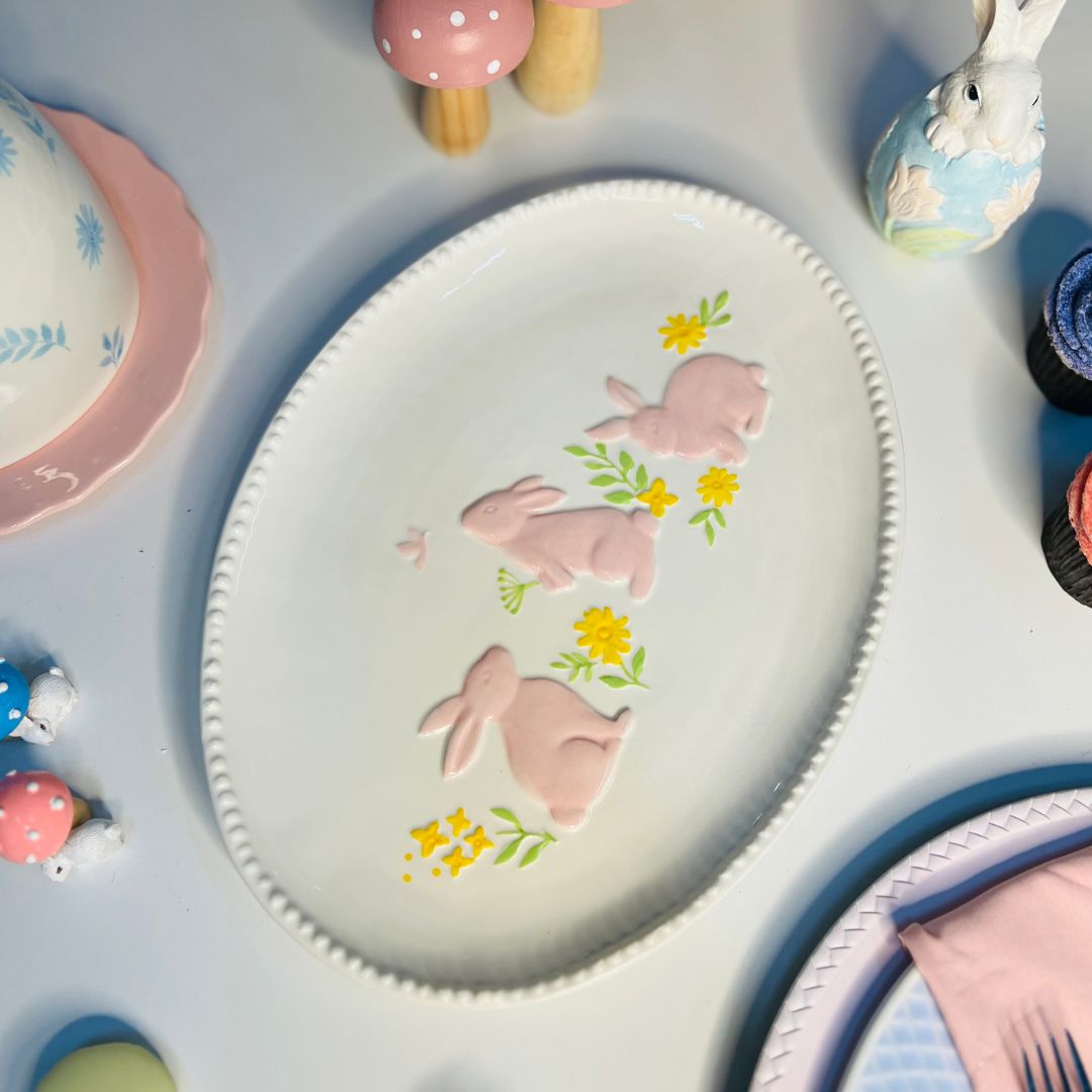 Travessa Candy Color Coelhos - 2,8x25,5x36cm