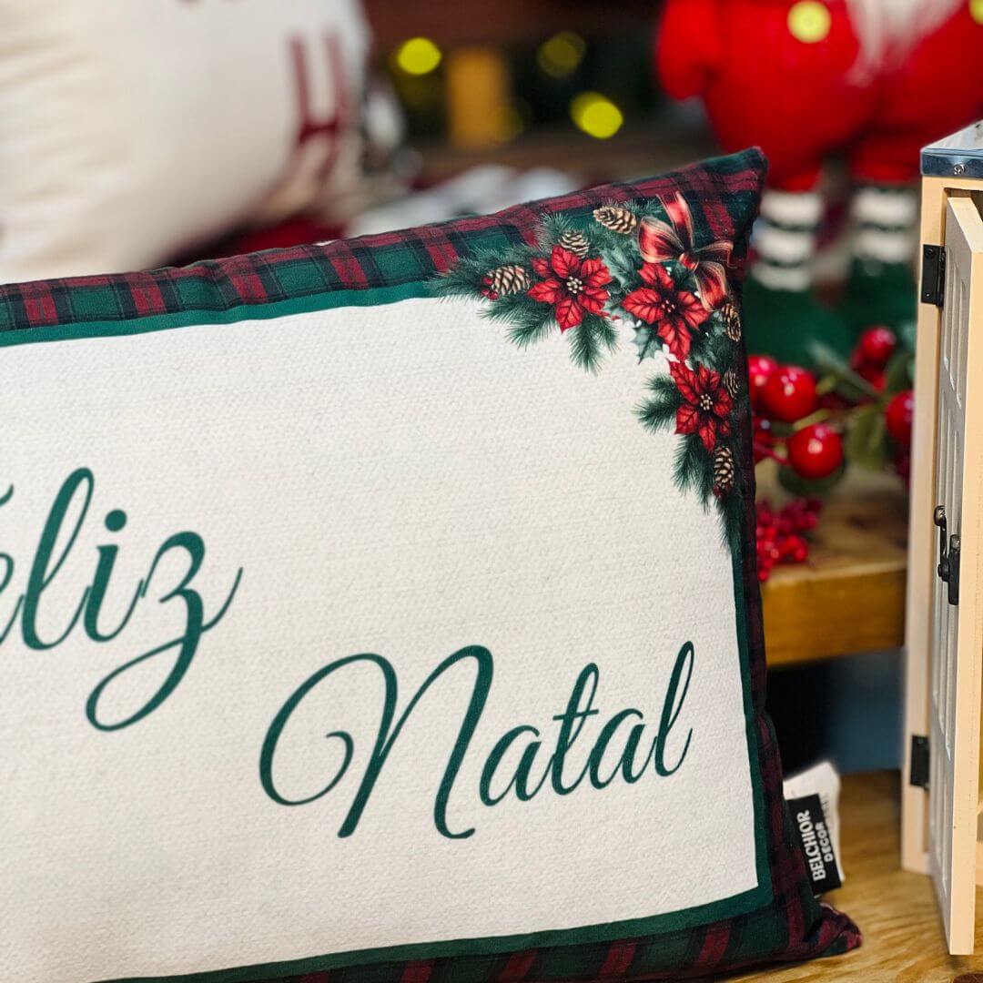Capa Natalina Xadrez Feliz Natal - 35cmx55