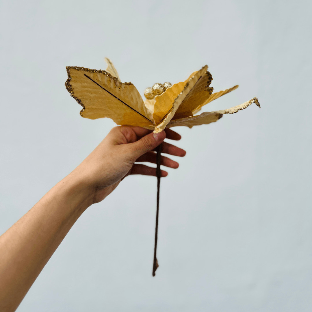 Flor Natalina Poinsetia Dourada 25cm