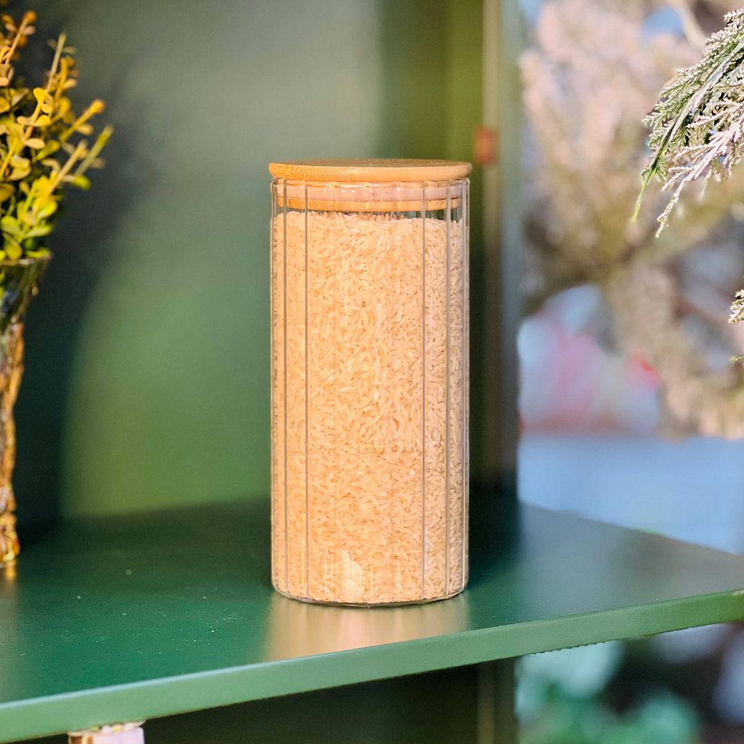 Pote de Vidro Com Tampa de Bambu - 800ml