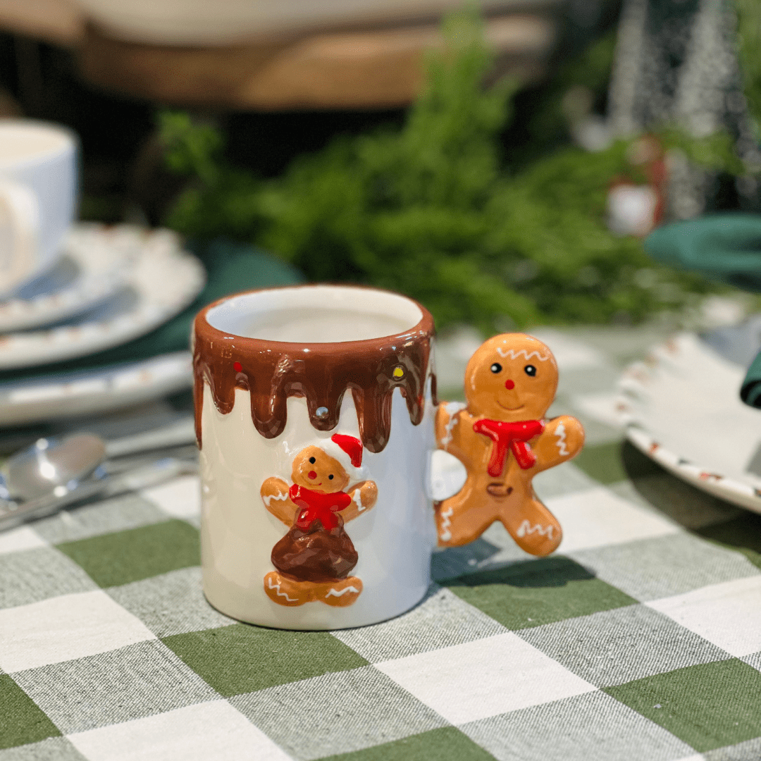 Caneca Natalina de Cerâmica Gingerbread Chocolate 255ml 9cm