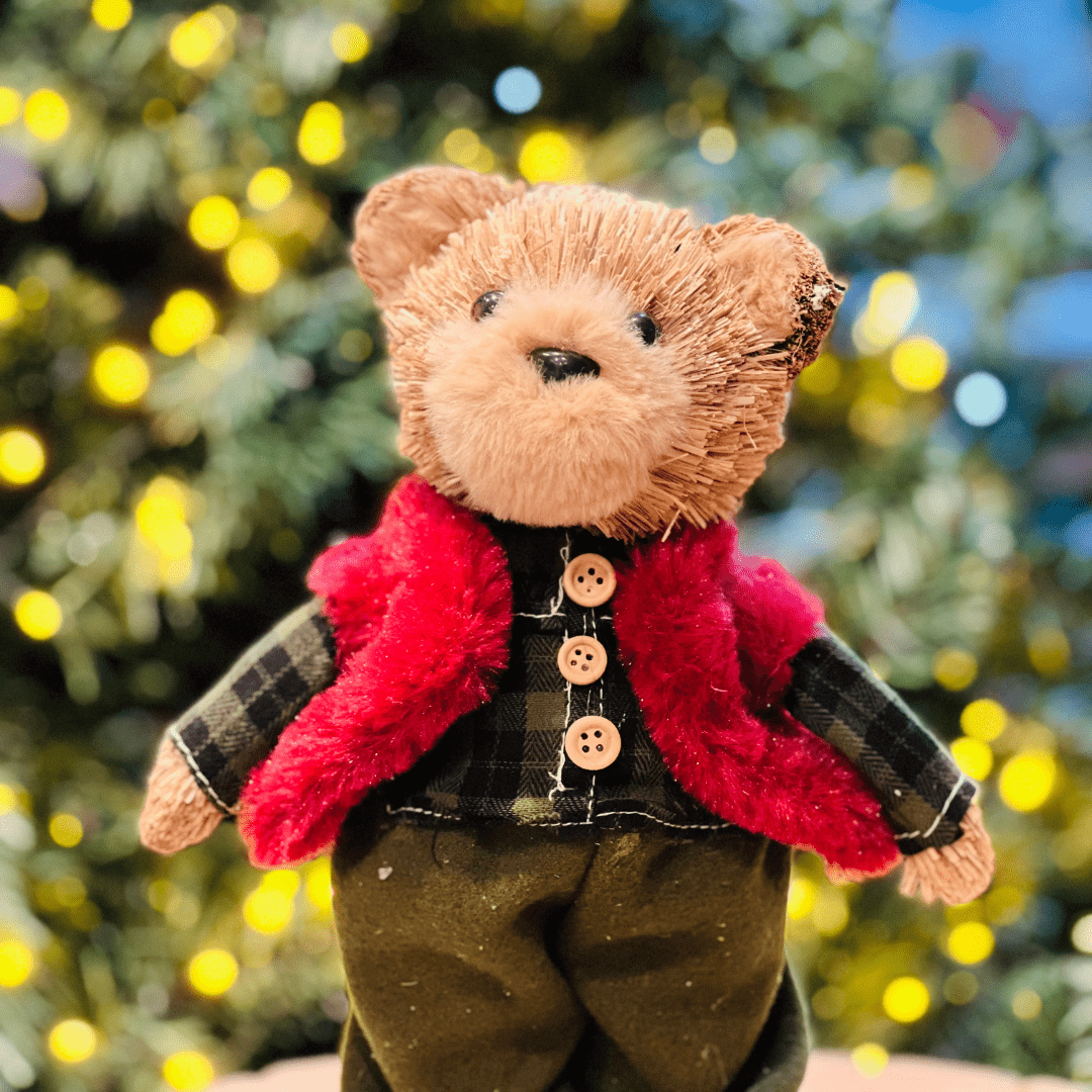 Urso Natalino Com Colete Vermelho 26x17cm
