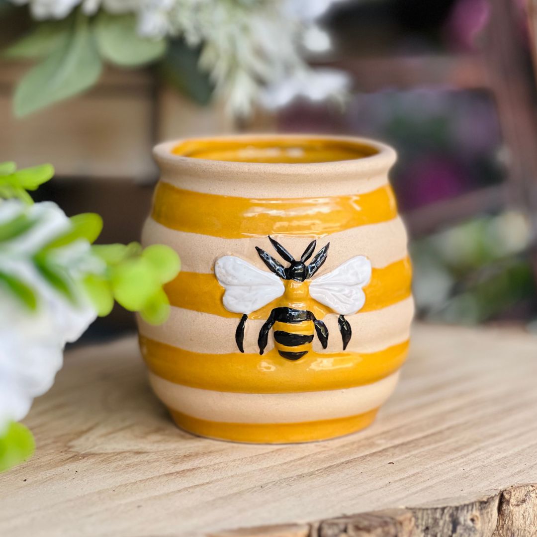 Vaso de Cerâmica Listrado Honey Bee - 10,1x10,5x10,5cm