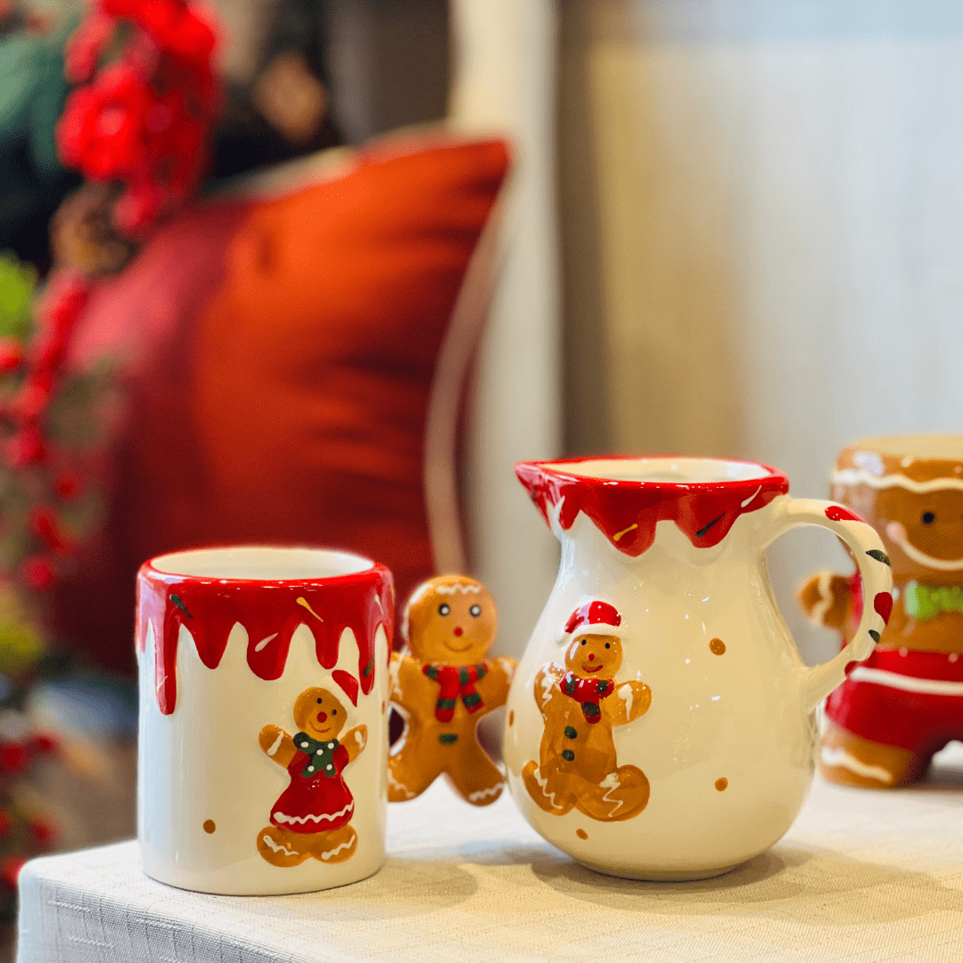 Jarra Natalina Gingerbread de Cerâmica 12cm