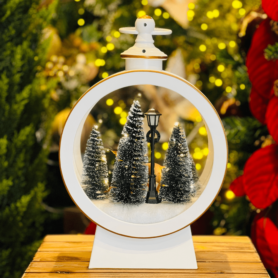 Lamparina Natalina Renas na Floresta Com Led 23x11x33,5cm