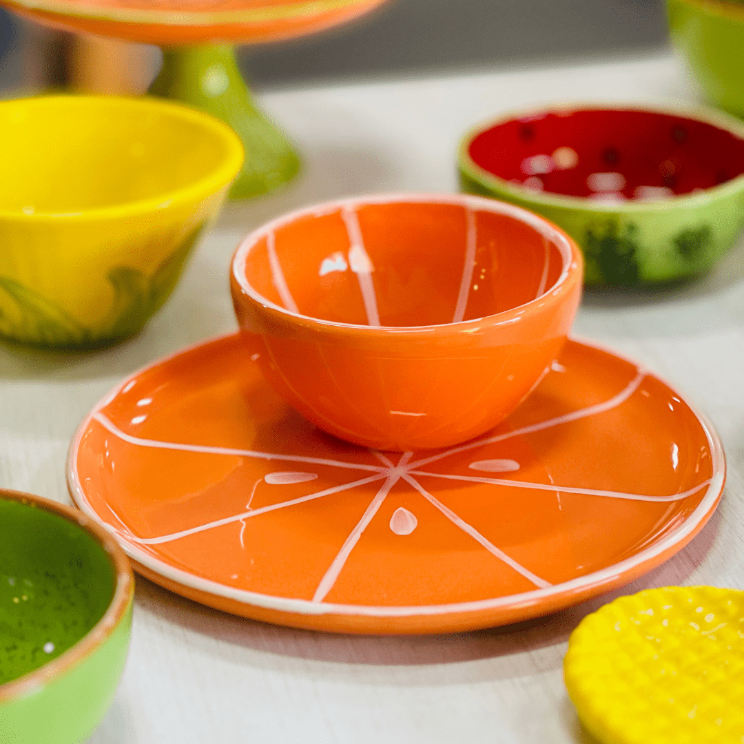 Prato de Sobremesa de Cerâmica Laranja 23cm