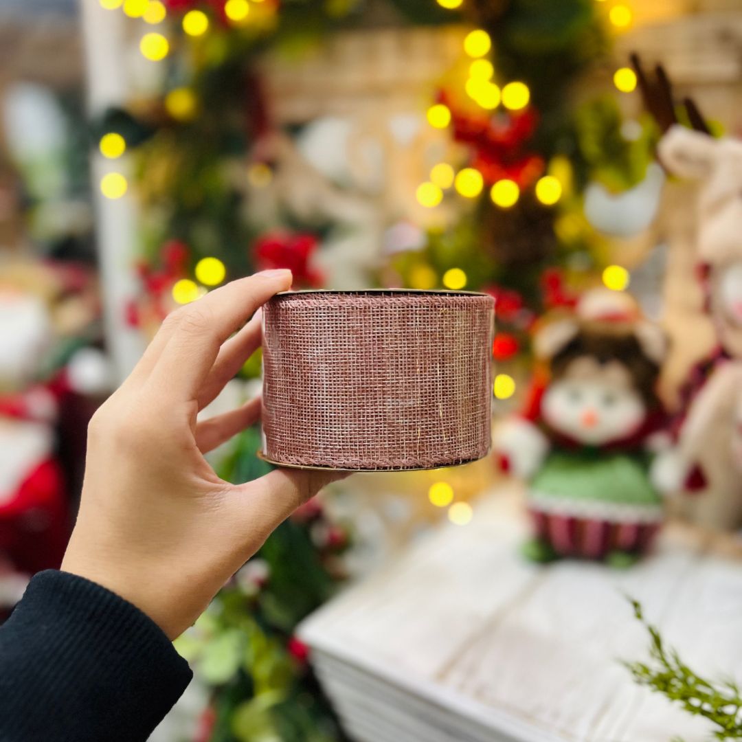 Fita Natalina Decorada Rosa - 6,3cmx9,14m