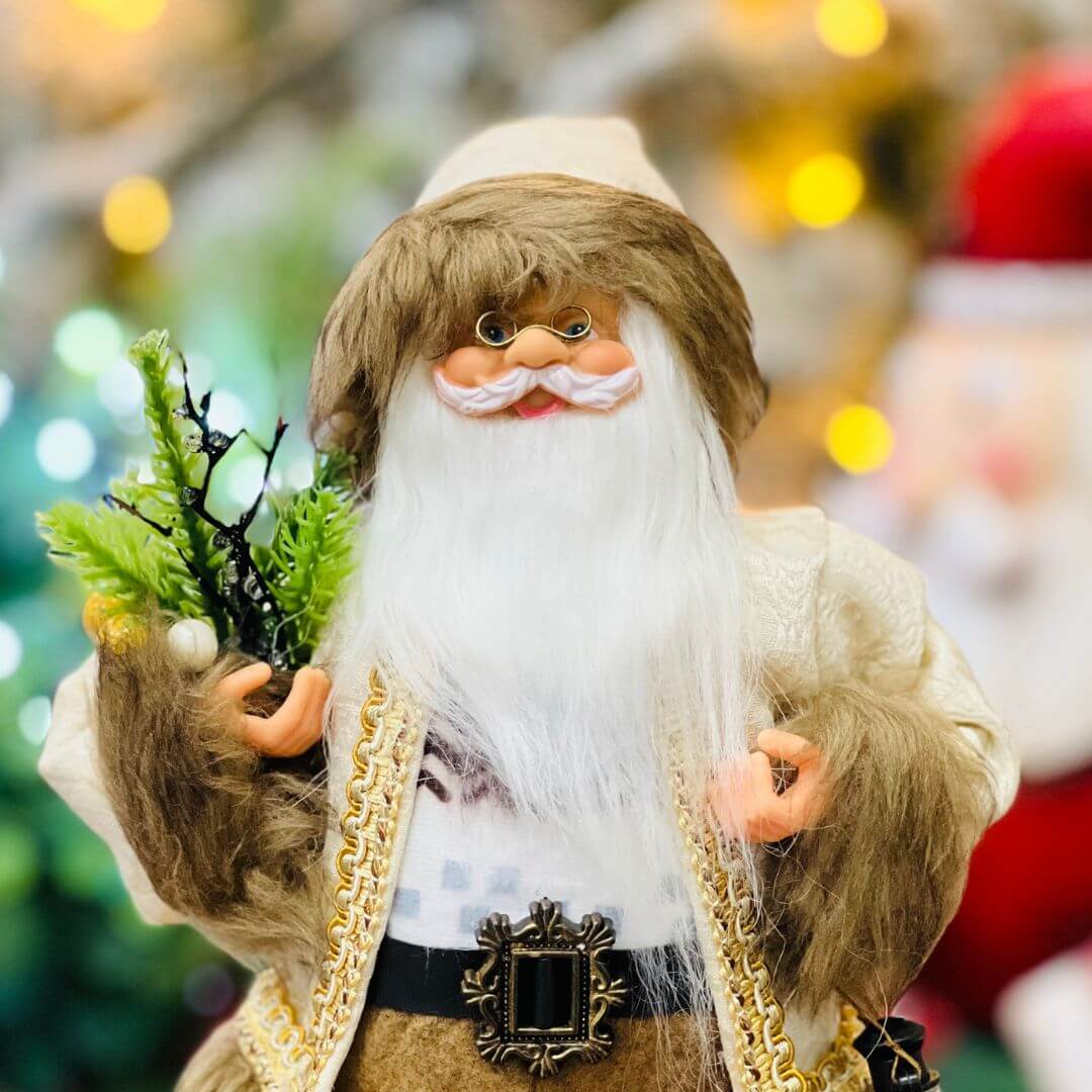 Papai Noel Rústico Com Lanterna e Arranjo - 30cm