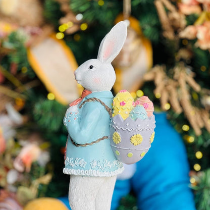 Coelho Decorativo Em Pé Com Bolsa de Ovos - 35cm Resina