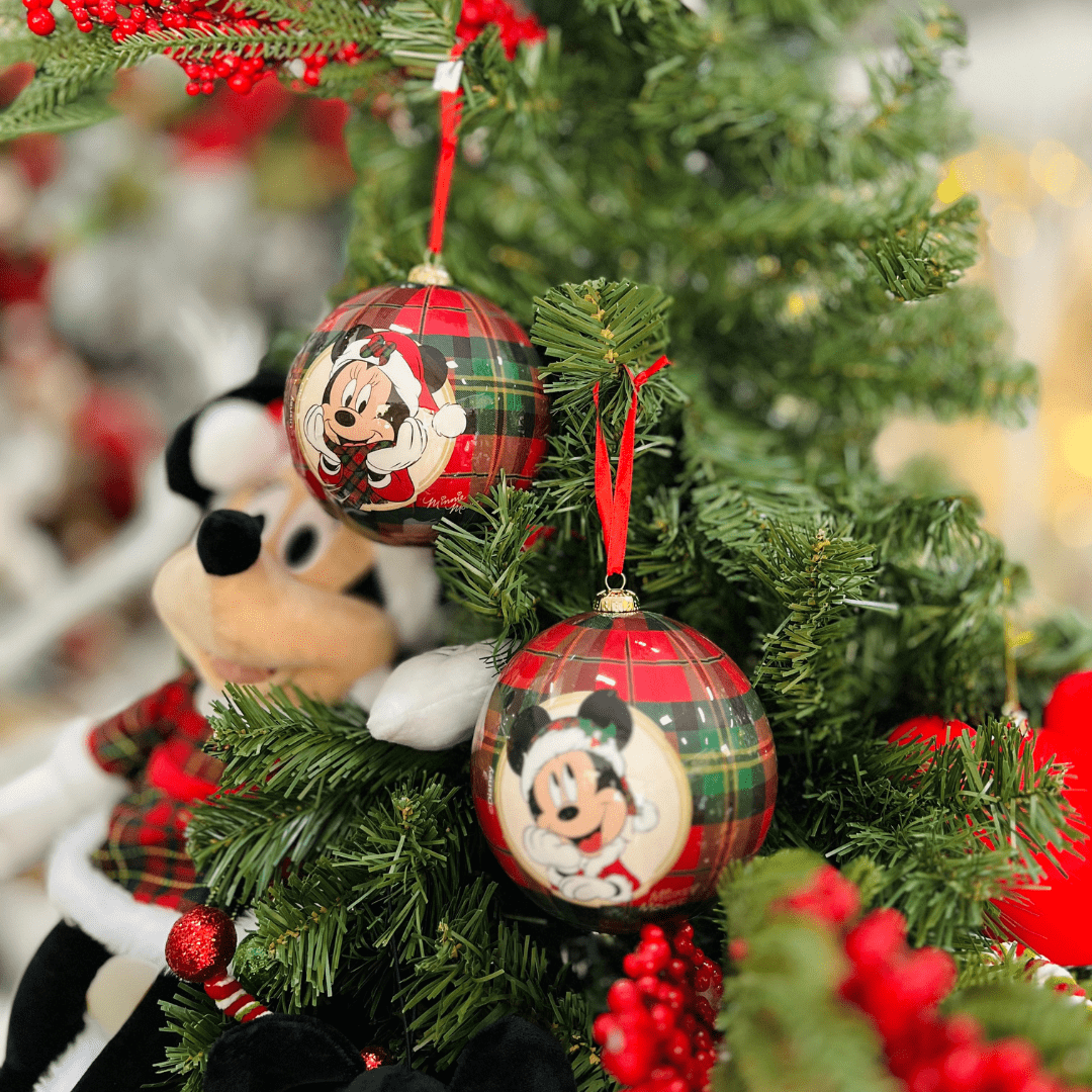 Jogo 2 Bolas Natalinas Mickey e Minnie Xadrez 10cm
