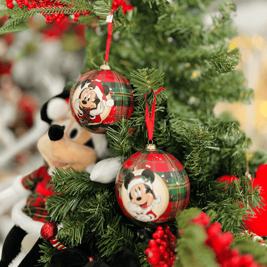 Jogo 2 Bolas Natalinas Mickey e Minnie Xadrez 10cm