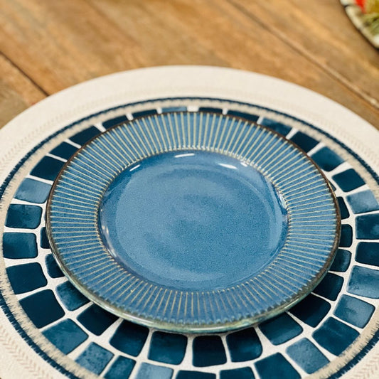 PRATO PARA SOBREMESA DE CERAMICA LINEAR AZUL 20CM