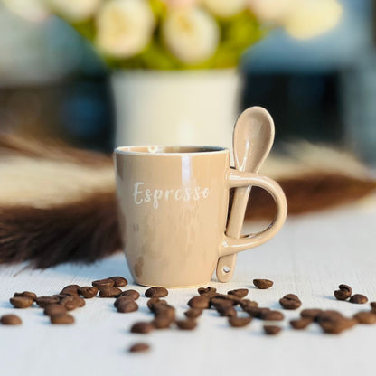 Caneca Com Colher Rustic Bege - 100ml