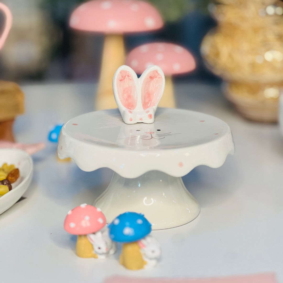 Prato Para Docinhos Coelhinho Com Orelha - 15cm (Branco e Rosa)