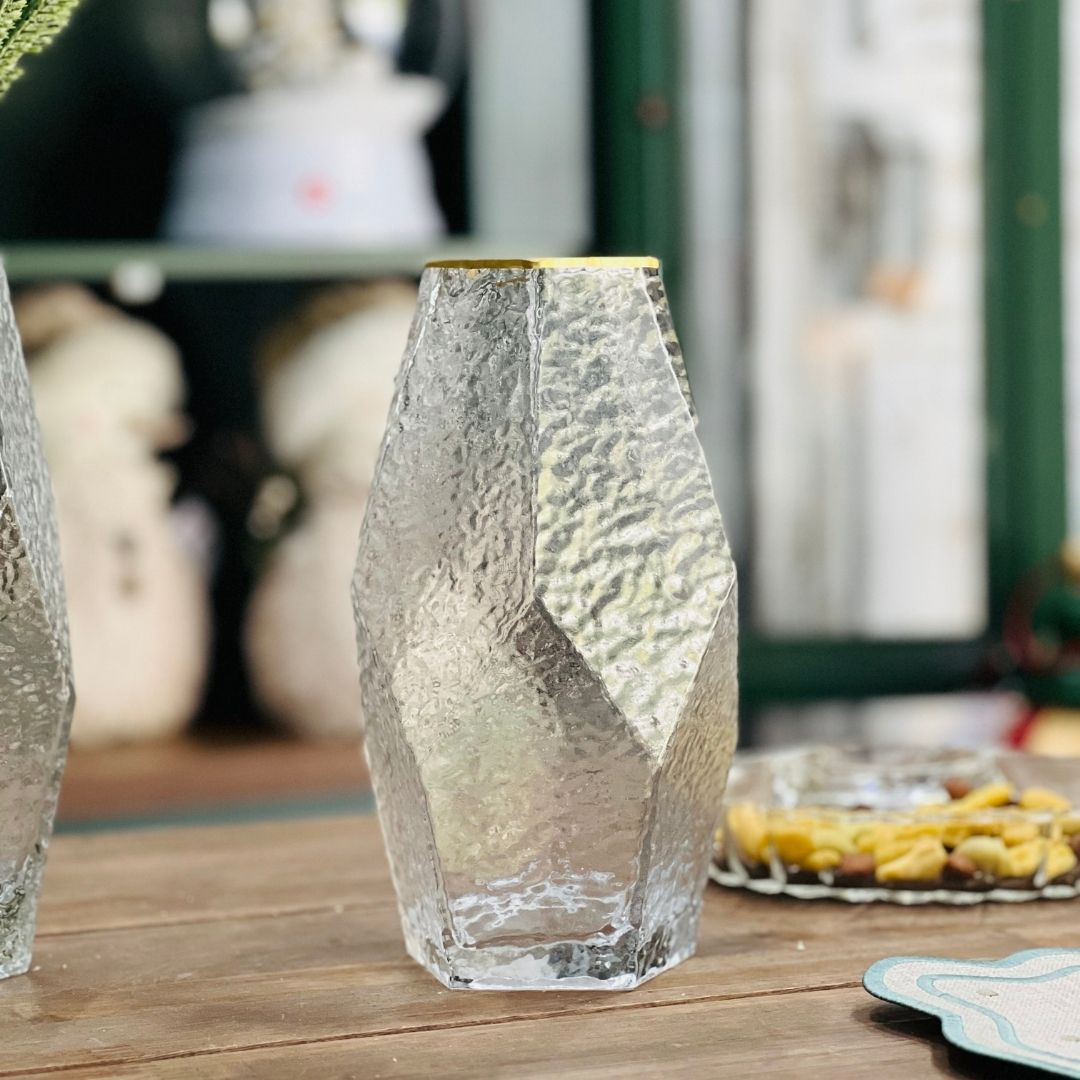 Vaso de Vidro Com Borda Dourada Taj - 13x23,5cm