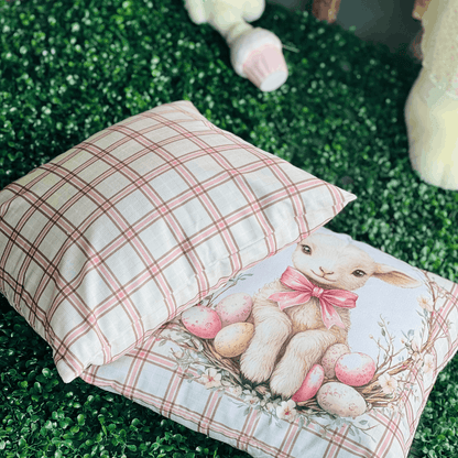 Capa de Almofada de Páscoa Xadrez Rosa 43cm