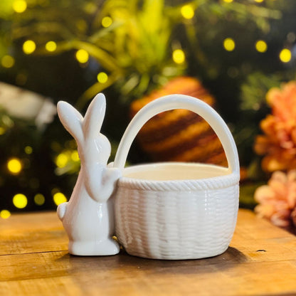 Cesta Decorativa Com Coelho - 13,9cm