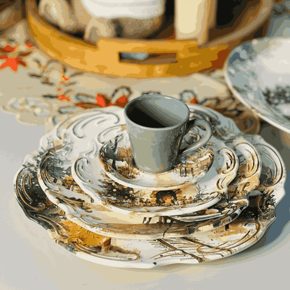 Xícara de Chá Com Pires Noite de Neve de Cerâmica - 1un