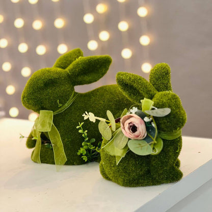 Coelho Decorativo Deitado Verde (Mesh)