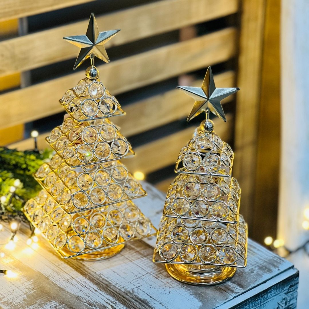 Árvore de Natal Metal com Pedrarias Dourada - 27cm