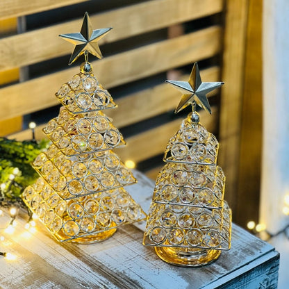Árvore de Natal Metal com Pedrarias Dourada - 27cm