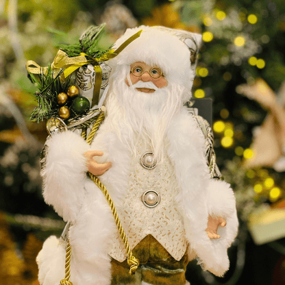 Papai Noel Em Pé Com Presentes Verde e Dourado 30cm