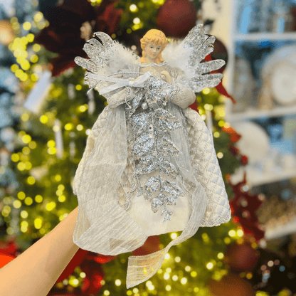 Anjo Natalino Com Arranjo Prata 30cm