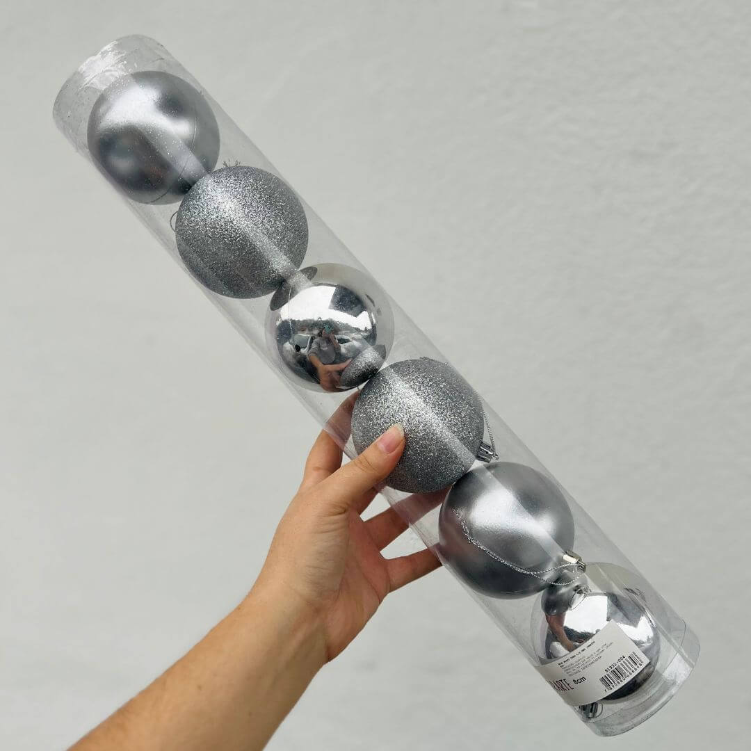 Bola Mista Tubo Prata – 8cm | Kit com 6 Unidades