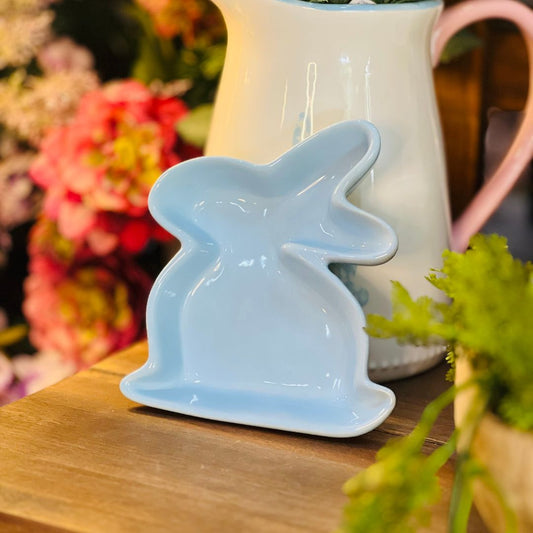 Petisqueira Decorativa Coelho Lateral Azul Pastel - 17cm