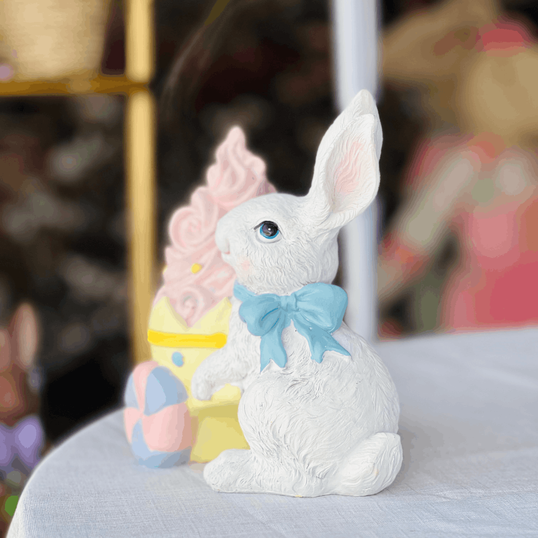 Coelho Com Carroça de Sorvete de Resina 18,8x12,1x20cm