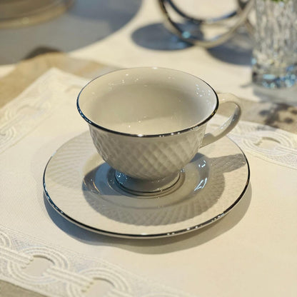 Xícara Com Pires de Porcelana Joaquina Prateado - 220ml