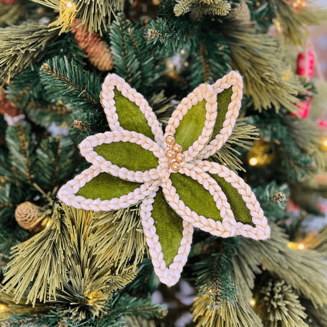 Flor Natalina Bico de Papagaio Aveludado Verde 30x19cm